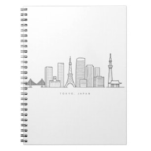 Caderno Espiral Ilustração Minimalista da Silhueta de Tóquio