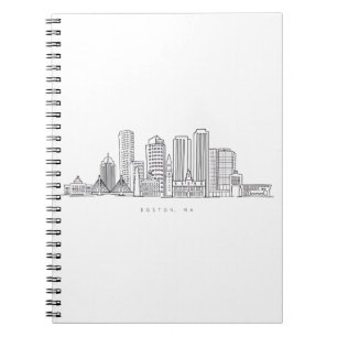 Caderno Espiral Ilustração Minimalista do Skyline da Cidade de Bos