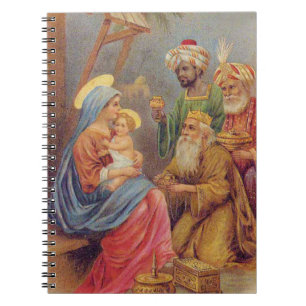Caderno Espiral Ilustração Natalina Vintage do Nascimento de Jesus