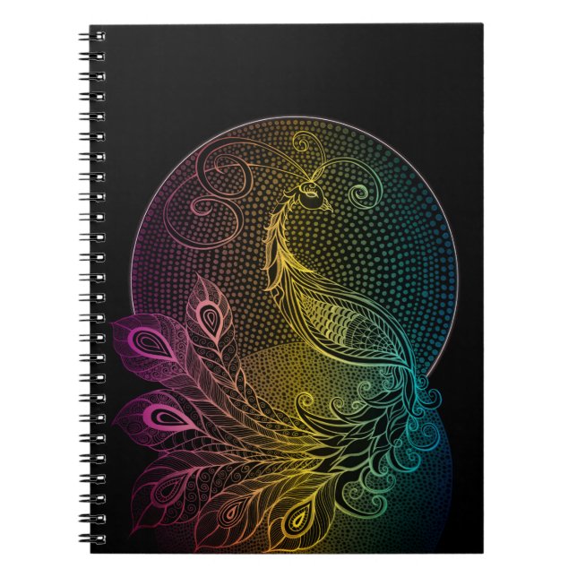 Caderno Espiral Ilustração pacífica Colorida Art Nouveau Midnight (Frente)