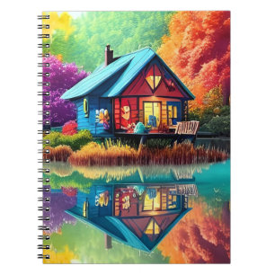 Caderno Espiral Ilustração paisagística com lago de algodão