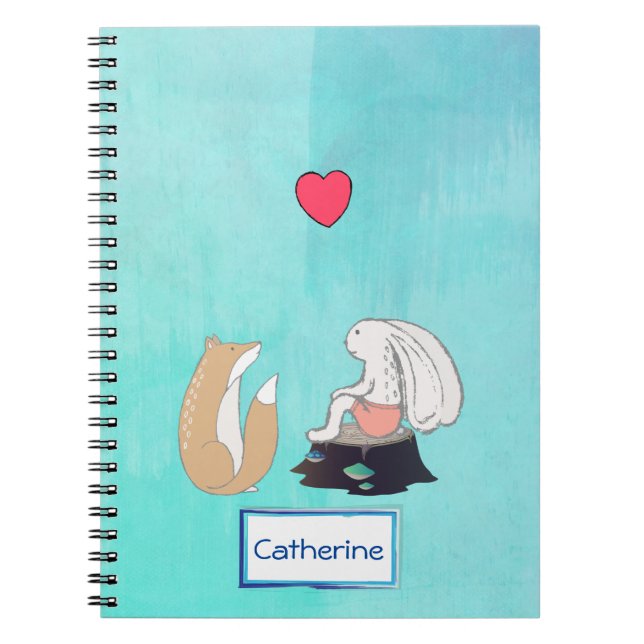 Caderno Espiral Ilustração Personalizada de Raposa e Coelho (Frente)