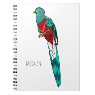 Caderno Espiral Ilustração quetzal de desenho animado de ave respo