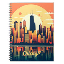 Ilustração Skyline Chicago em Laranja