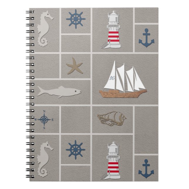 Caderno Espiral Ilustração temática náutica (Frente)