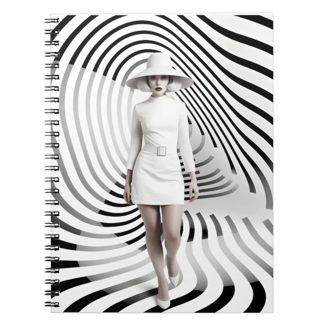 Caderno Espiral Ilustração Única De Arte Feminino Preta E Branca (Frente)