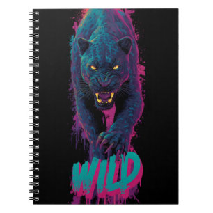 Caderno Espiral Ilustração Vertical e Agressiva de Pantera Negra