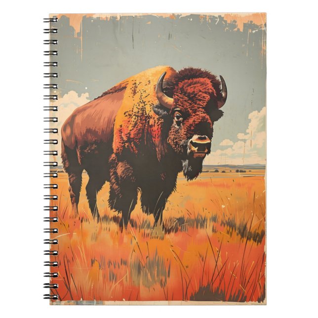 Caderno Espiral Ilustração Vintage Bison (Frente)