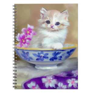Caderno Espiral Ilustração Vintage White Kitten