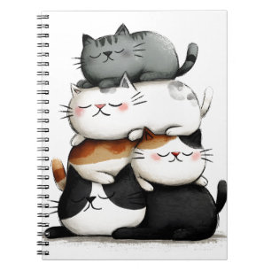 Caderno Espiral Ilustração Whimsical de uma Pilha de Gatos Adoráve