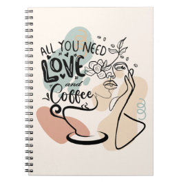 Caderno Espiral Ilustrações estéticas, café feminino