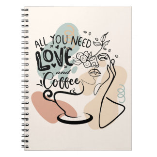 Caderno Espiral Ilustrações estéticas, café feminino