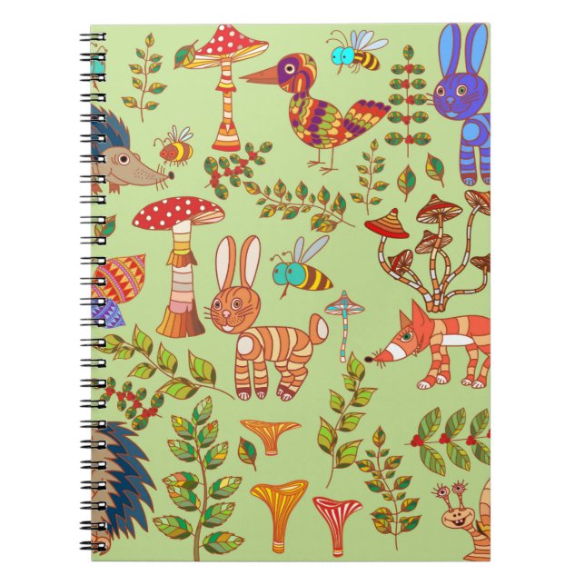 Caderno Espiral Imagem da vida da floresta. Flora e fauna. Vinta (Frente)
