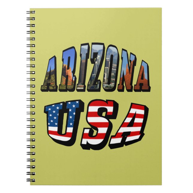 Caderno Espiral Imagem de arizona e Texto de Sinalizador EUA (Frente)