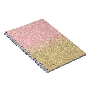 Caderno Espiral Imagem de cintiladores Dourados e de Rosa Dourado