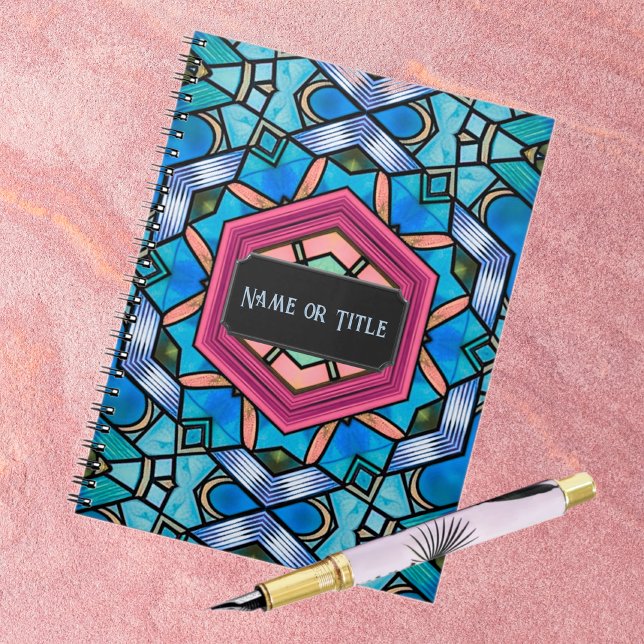 Caderno Espiral Imagem de Deco de Arte Azul - Seu Texto (Criador carregado)