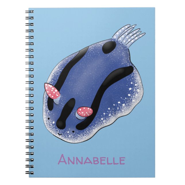 Caderno Espiral Imagem de desenho animado azul-nudibranch bonito (Frente)