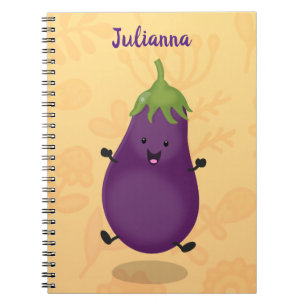 Caderno Espiral Imagem de desenho animado de beringela doce e feli
