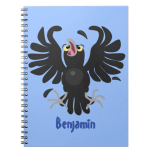 Caderno Espiral Imagem de desenho animado de corvo louco engraçad