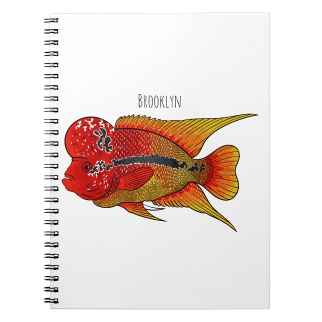 Caderno Espiral Imagem de desenho animado de peixes-cichlid-Flor (Frente)