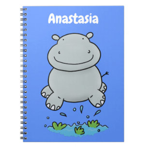Caderno Espiral Imagem de desenho animado de salto do hipopótamo