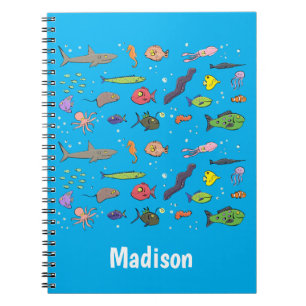Caderno Espiral Imagem de desenhos animados de criaturas marinhas 