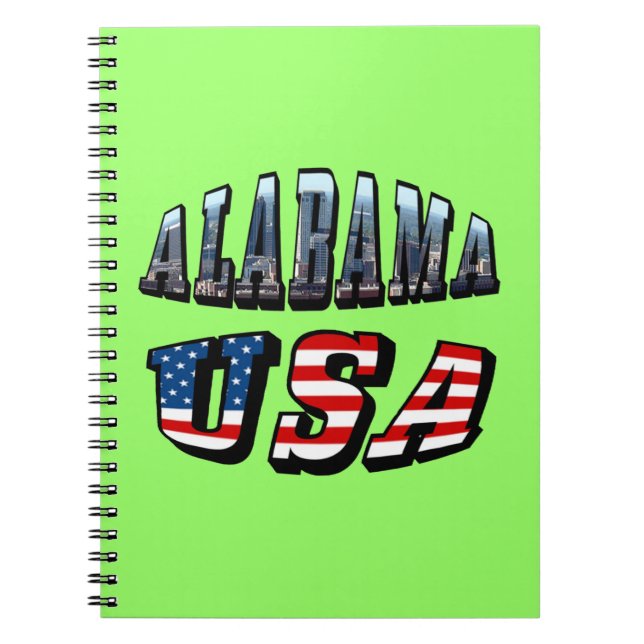Caderno Espiral Imagem do Alabama e bandeira dos EUA Font (Frente)