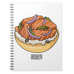 Caderno Espiral Imagem do desenho animado do bagel de salmão