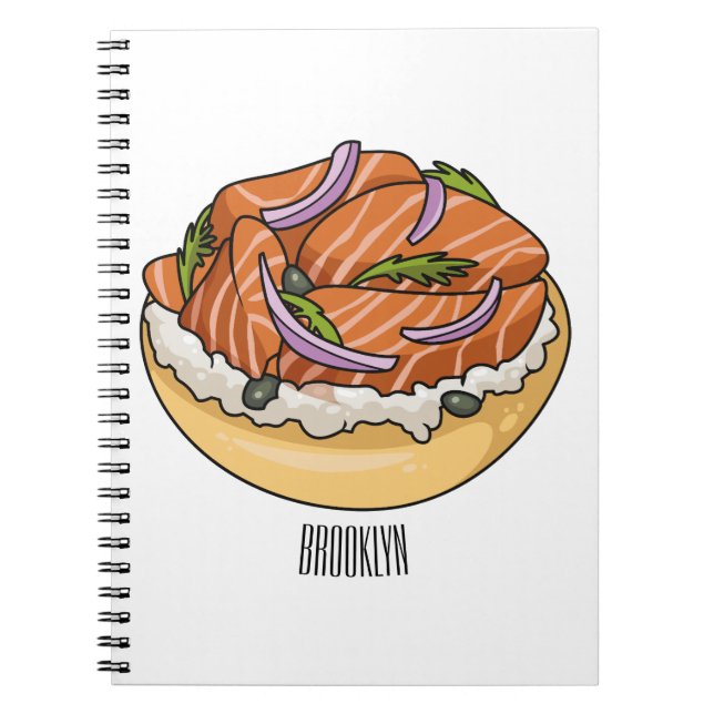 Caderno Espiral Imagem do desenho animado do bagel de salmão (Frente)