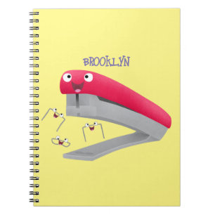 Caderno Espiral Imagem do desenho animado vermelho-feliz grampeado