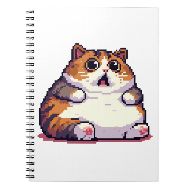 Caderno Espiral Imagem em pixel de gato laranja chocado (Frente)
