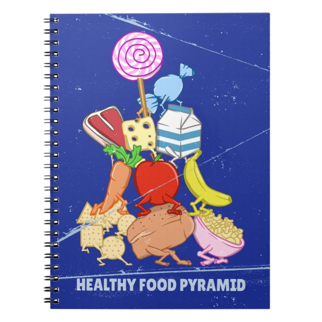 Caderno Espiral Imagem engraçada da pirâmide de comida saudável (Frente)