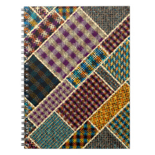 Caderno Espiral Imitação do padrão de retalhos índio com textu