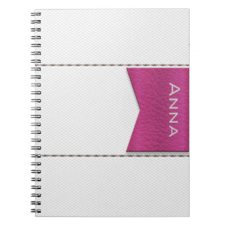 Caderno Espiral Imitación de cuero blanco,costuras,label rosa