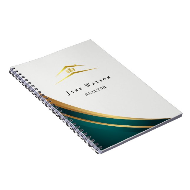 Caderno Espiral Imobiliária Moderna Verde e Dourada (Lado Direito)