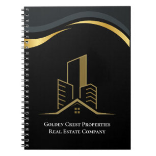 Caderno Espiral Imobiliário Personalizado Preto e Dourado de Luxo