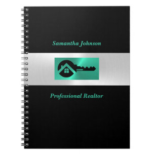 Caderno Espiral Imóveis Chave Luxuosos Brilhantes Turquesa e Preto