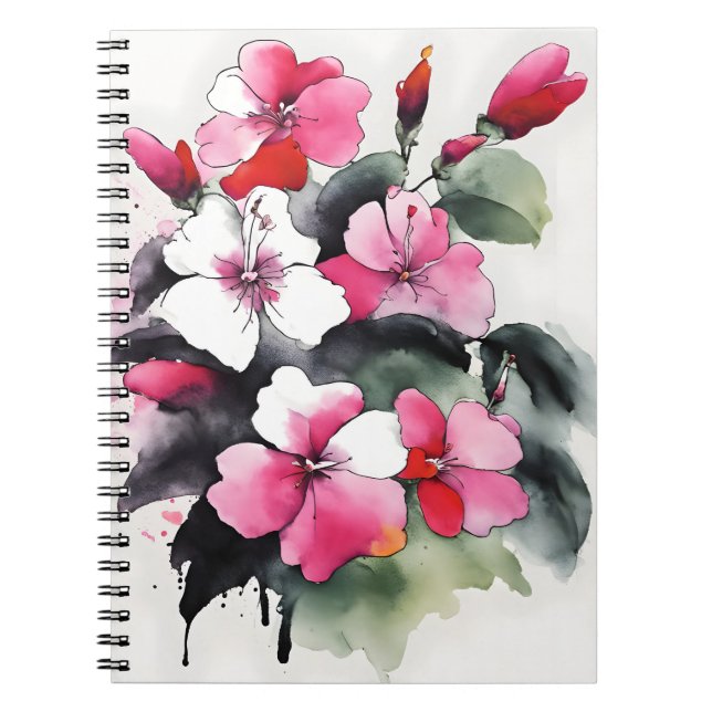 Caderno Espiral Impatiens - Flores aquarela (Frente)