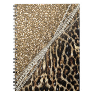 Caderno Espiral Impressão animal da pele do falso do leopardo