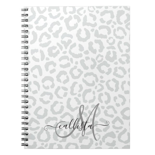 Caderno Espiral Impressão Animal de Leopardo de Cinzas Brancas Ele (Frente)