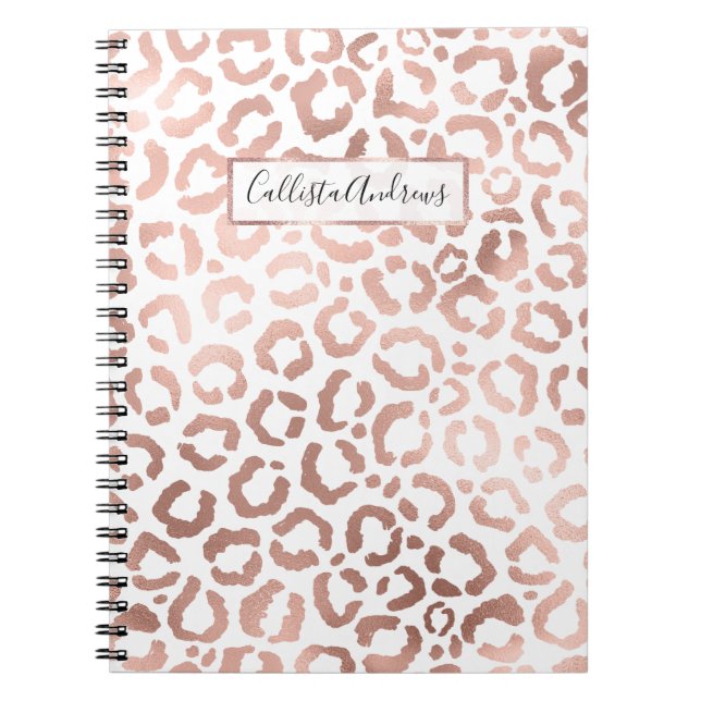 Caderno Espiral Impressão Animal Leopard Cheetah, Rosa Chic (Frente)