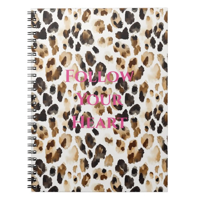 Caderno Espiral Impressão Animal Leopardo Marrom Creme (Frente)
