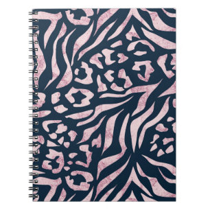 Caderno Espiral Impressão animal, leopardo, tigre, azul, rosa,