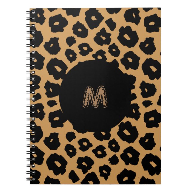 Caderno Espiral IMPRESSÃO ANIMAL selvagem do leopardo + monograma (Frente)