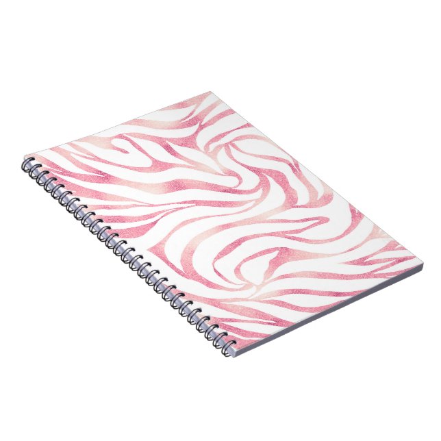 Caderno Espiral Impressão Branca de Zebra-Rosa Dourada brilhante E (Lado Direito)