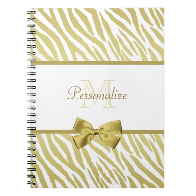 Caderno Espiral Impressão branco e Dourado glamoroso da zebra com (Frente)