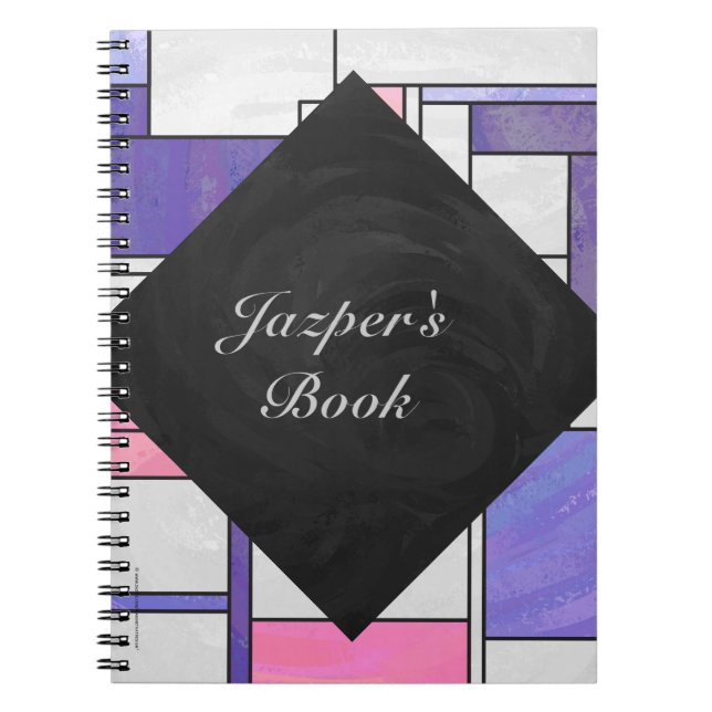 Caderno Espiral Impressão branco roxo, cor-de-rosa, mondriano (Frente)