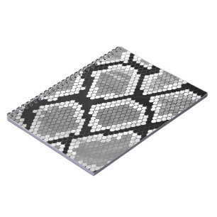 Caderno Espiral Impressão Cobra, Cinza branca e  preta