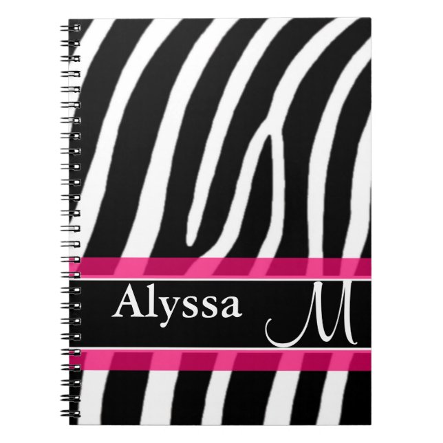 Caderno Espiral Impressão cor-de-rosa da zebra personalizado (Frente)
