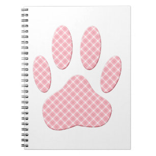 Caderno Espiral Impressão Da Pata De Cães De Tartan Cor-De-Rosa E